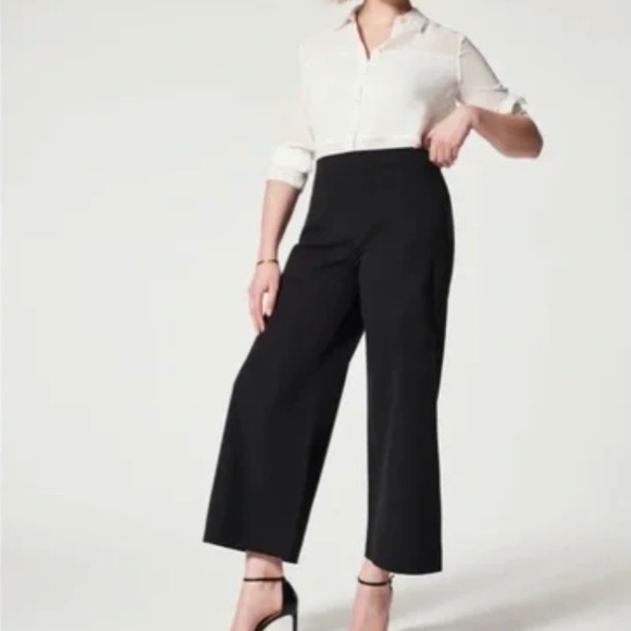 SPANX On-the-Go Wide-Leg wide Leg Black Pants cropped Size XS Petites - Picture 1 of 3